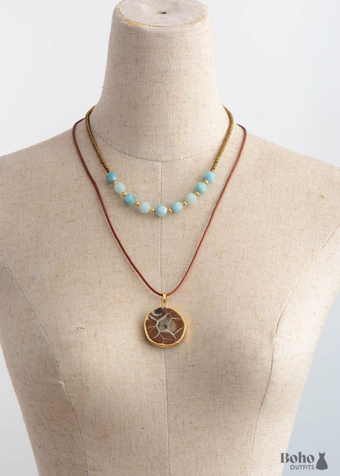 Boho Necklace, Choker Necklace, Amazonite, Natural Stone Beads